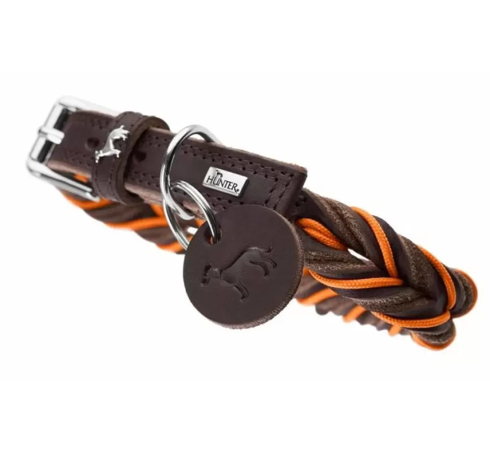 Hunter Hondenhalsband Solid Education Cord Bruin Oranje